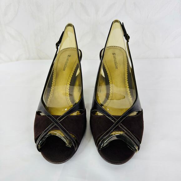 Naturalizer Entari Brown Lizard Slingback Peep Toe Pumps Size 10 - Picture 8 of 12